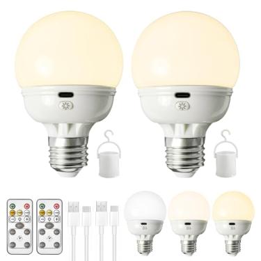 Imagem de LOCZAR Lâmpadas Recarregáveis, Lâmpada Operada por Bateria com Lâmpadas de Emergência Led E26 Remotas Cct Branco Quente com Temporizador Regulável para Arandela Sem Fio de Parede, Queda de Energia, Ca