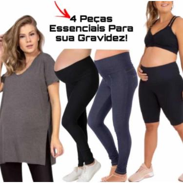 Imagem de Kit Com 4 Peças Gestante Legging Shorts Blusa Roupa Gravida - Wild Con