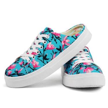 Imagem de Tênis Mule Casual Feminino Florido Azul e Branco SapatoFran, Azul, 33