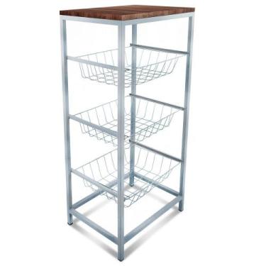 Imagem de Fruteira De Cozinha De Chão Montreal Em Aço E Mdf 3 Cestos - Genus Móv