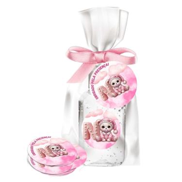 Imagem de kit 25 Lembrancinhas Alcool Gel Ursinha Rosa Maternidade e Chá De Bebê	