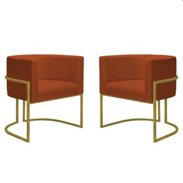 Imagem de Kit 2 Poltronas Reforçadas Decorativa Sala Nayara Base Ferro Dourado Suede Terracota