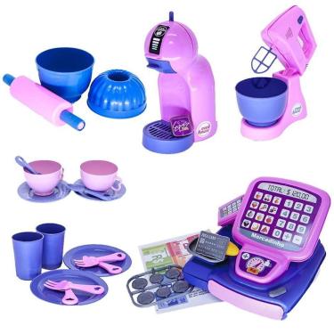 Imagem de Kit Prato Copo Expresso Cafeteira Bolo Brinquedo Forma 33Pç