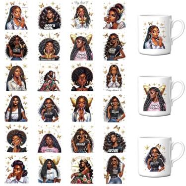 Imagem de UV DTF Cup Wrap Transfer - 24 peças para meninas pretas UV DTF Cup Wrap para copos de 473 ml, garrafas de água, canecas de café, copos de vidro, adesivos modernos para mulheres negras Uvdtf decalques
