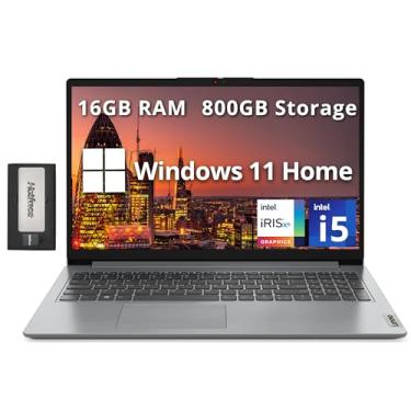 Imagem de Lenovo IdeaPad 1i 39.6 cm FHD Business Laptop, Intel i5-1235U, 16 GB de RAM, 800 GB de armazenamento (SSD de 512 GB + conjunto de estação de ancoragem de 288 GB), gráficos Intel Iris Xe, teclado