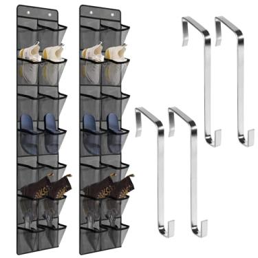 Imagem de Makryebi Organizador de sapatos de porta com 14 bolsos de malha, 149 cm A x 29 cm de largura, bolsos de armazenamento transparentes, pacote com 2, cinza