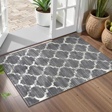 Imagem de Lahome Tapete de entrada lavável marroquino – Tapetes de cozinha pequenos antiderrapantes e macios para quarto, tapetes de banheiro cinza envelhecido, tapete para entrada, lavanderia, sala de estar,