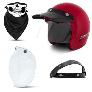 Imagem de Capacete Aberto Compact + Viseira Bubble e Bandana - PRO TORK, VERMELH