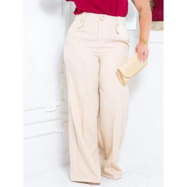 Imagem de Calça Alfaiataria Premium Feminina Plus Size Pantalona Cintura Alta Fl