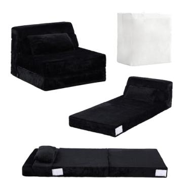 Imagem de Tiita Sofá-cama dobrável para crianças, colchão quádruplo com travesseiro, sofá de pelúcia macio, bolsa de armazenamento portátil, espreguiçadeira conversível, para sala de jogos, sala de estar