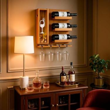 Imagem de Adega De Vinho Madeira Suporte De Taça De Decoração Barzinho Suspenso