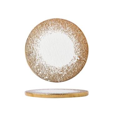 Imagem de Prato de comida ocidental fosco de vento simples com pedra quadrada de cerâmica - ouro redondo de 25,4 cm