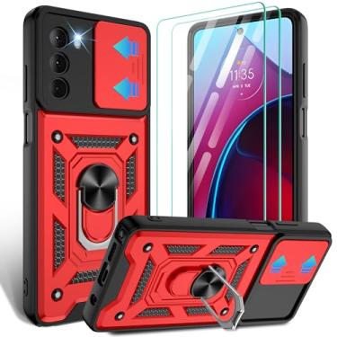 Imagem de Gritup Capa para Moto G Stylus 5G-2022 com capa deslizante para câmera | Pacote com 2 protetores de tela HD | Suporte de metal giratório de 360° | Proteção à prova de choque de grau MIL, vermelha