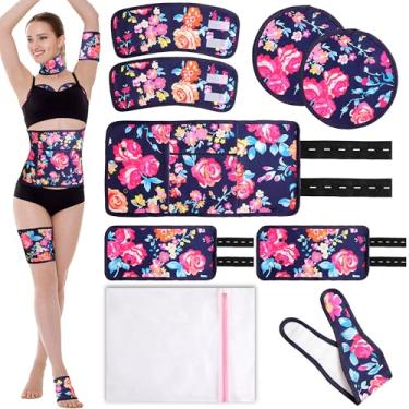 Imagem de Embalagem de óleo de rícino algodão orgânico para pescoço de estômago, barriga, peito, joelho, pés, 9 peças de tiras elásticas ajustáveis, embalagem de óleo de rícino reutilizável, com saco de