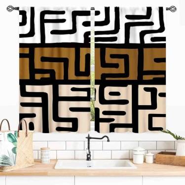 Imagem de Cortinas de lama africanas, boêmia moderna estampa geométrica abstrata tribal africana padrão étnico boho blackout cortinas de janela para sala de estar quarto cozinha banheiro 2 painéis, 139 x 99
