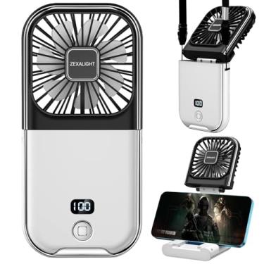 Imagem de ZEXALIGHT Ventilador portátil 5 em 1 recarregável por USB, ventilador de colar, mini ventilador de mesa, suporte de telefone dobrável, fluxo de ar de 4 velocidades, ventiladores pessoais silenciosos