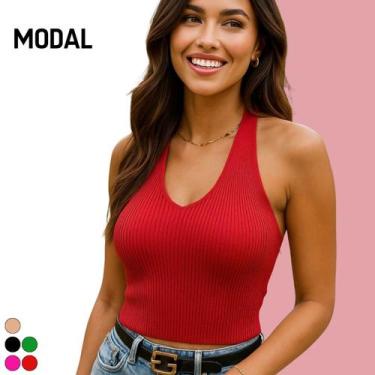 Imagem de Cropped Tricot Modal Frente Única - Vitrine Collection, Vermelho, U