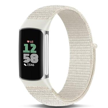 Imagem de Koazon Pulseira de relógio de nylon de gancho e laço compatível com Fitbit Charge 6/Charge 5, pulseira esportiva macia, leve, respirável e ajustável para Charge 6/5, acessório de rastreador de