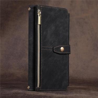 Imagem de HJZSZX Para iPhone 16 Pro Max Long Lanyard Flip Leather Phone Case Zip Wallet Multi Cards Cover (Para iPhone 16 Pro Max/preto)
