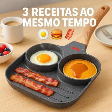Imagem de Frigideira Antiaderente 3 Furos Divisórias Fritar Ovo Carne Lanche Ham