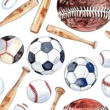 Imagem de Yzogbry Papel de parede em aquarela fofo infantil esporte beisebol futebol descascar e colar decoração de parede autoadesivo papel de parede adesivo em contato fácil para apartamento de locatário
