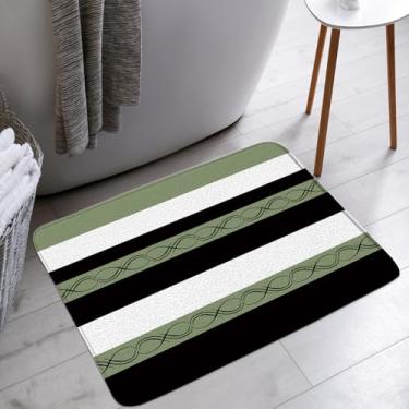 Imagem de AYDSMYD Tapete de banho listrado preto verde sálvia abstrato geométrico moderno simples moda banheiro banheira tapetes de chão tapete decoração de vaso sanitário, 45,7 x 76,2 cm
