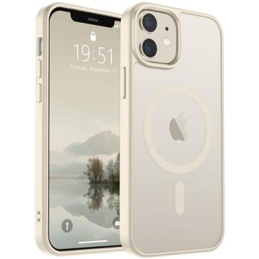 Imagem de SUPFINE Capa magnética para iPhone 12 Mini e iPhone 13 Mini (compatível com MagSafe) (proteção contra quedas de grau militar) capa de telefone fina translúcida fosca à prova de choque, branco antigo