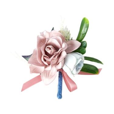 Imagem de oshhni Boutonniere Broche de casamento Pin para terno Elegante Men Romântico Flor Artificial Boutonniere para a festa de cerimônia do Dia dos Namorados, Pink 12cmx12cm