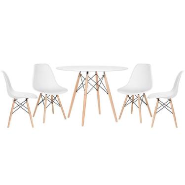 Imagem de Mesa Redonda Eames 100cm Branco + 4 Cadeiras Branco