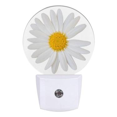 Imagem de GANTINIR Margarida, luz noturna, camomila, luzes noturnas, lâmpada de LED, plugue redondo na parede, luz noturna com sensor do crepúsculo ao amanhecer para casa, corredor, escada, decoração de cozinha