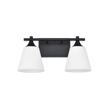 Imagem de Luminária de banheiro preta, luminária tradicional de 2 luzes com persiana de vidro opala, luminária de montagem na parede de varanda para banheiro, armários de espelho escadas de corredor, preto