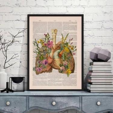 Imagem de Quadro Decorativo Pulmão Com Flores 45X34Cm Moldura Preta - Quadros On