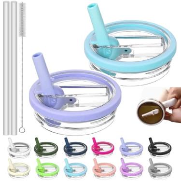 Imagem de 2 peças de tampa dobrável de canudo substituível de 1,134 g compatível com copo Stanley Cup 1,134 g, 121 combinações de cores, tampa de canudo Stanley Flip sem odor e à prova de vazamento (cinza, azul