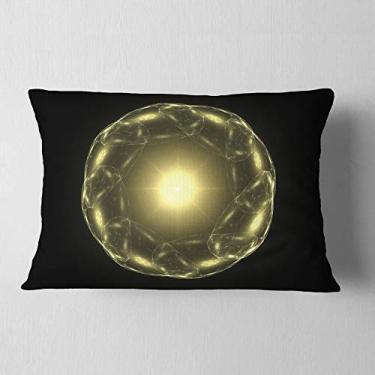 Imagem de Designart Lombar floral brilhante amarelo radial flor fractal sala de estar, sofá, almofada de alta qualidade + capa de almofada impressa em ambos os lados 30,5 x 50,8 cm