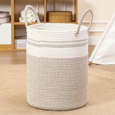 Imagem de Cesto de roupa suja grande de 60 L, corda de algodão 100% natural, tecido à mão e durável, armazenamento para cobertores, brinquedos, roupas, cesto de berçário para sala de estar, quarto de bebê