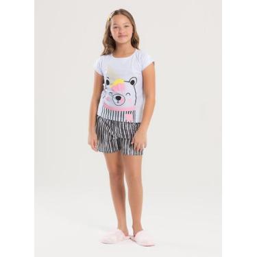 Imagem de Pijama Verão Menina Branco Blusa e Shorts Ursinho com Sorvete - Moleka
