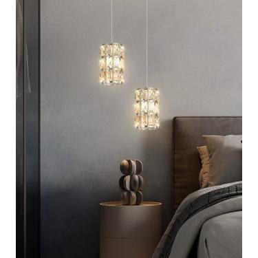 Imagem de 2 luzes pendentes de cristal modernas para ilha de cozinha LED regulável glamourosa lustre de iluminação pendente para sala de jantar corredor lâmpada de canto níquel