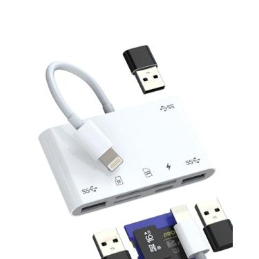 Imagem de Adaptador USB OTG para iPhone (6 em 1) carregador de cabo Lightning para Apple MFI certificado micro SD TF leitor de cartão câmera visualizador de memória Flash Drive Stick Hub de sincronização de