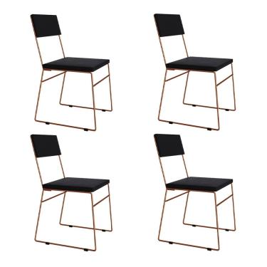 Imagem de Kit 4 Cadeiras de Jantar Málaga Assento Veludo Preto Base Cobre