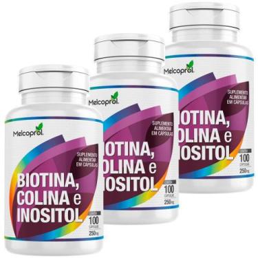 Imagem de Kit 3 Biotina Colina E Inositol 100 Cápsulas (300 Cápsulas) Melcoprol