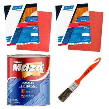 Imagem de Kit Esmalte Sintetico Preto Maza Lixas Pincel Pintura Geral