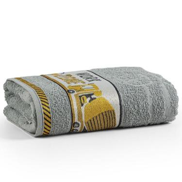 Imagem de Toalha De Banho Avulsa Minimi Infantil 100% Algodão - 1,15m X 75cm - Manny Trator - Cinza