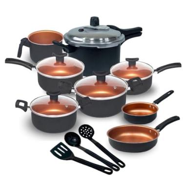 Imagem de Conjuntos de panela e frigideira Kit de panelas preto, 2.5l fechado panela de pressão externa (Cobre)