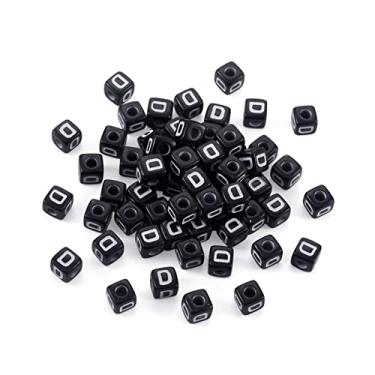 Imagem de FASHEWELRY 500 peças de contas de acrílico com letras de cubo 5 x 5 x 5 mm preto quadrado letra D contas do alfabeto para pulseira faça você mesmo colar para fazer joias