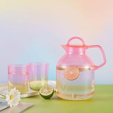 Imagem de Locco Decor Jarra de acrílico para cozinha Badroom Ourdoor e conjunto de 2 xícaras, jarro de água de 1,8 L, recipiente de bebidas com tampa para chá, limonada, leite, bebidas geladas