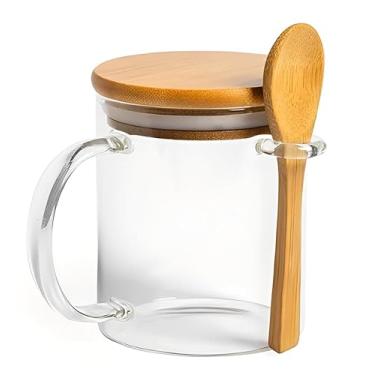 Imagem de Caneca de Vidro com Tampa Hermética de Bambu e Colher 440ml