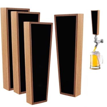 Imagem de 4 peças de alça de torneira de cerveja de madeira para barris, bar de cerveja caseira - alça reutilizável para dispensador de bebidas faça você mesmo com espaço para escrever (faia)