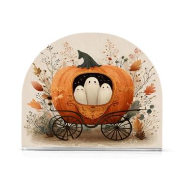 Imagem de Suporte de guardanapo bege de plantas de abóbora para mesa dispensador de guardanapo de acrílico para cozinha mesa de jantar decorações de cozinha de Halloween para bancada de festa