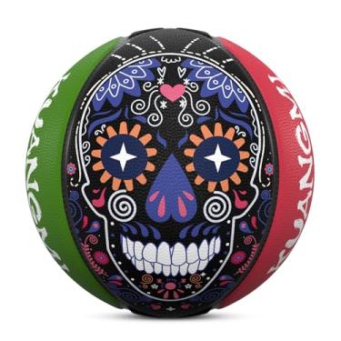 Imagem de Kuangmi Bola de basquete Skull Street, tamanho oficial masculino 7 75 cm, feita para jogos de basquete ao ar livre e interno, verde e vermelho