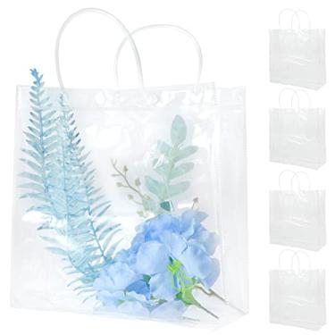Imagem de Sacos de presente de plástico transparente com alças, sacos transparentes para lembrancinhas de festa com botão, sacolas transparentes reutilizáveis de PVC para lembrancinhas de festa de aniversário